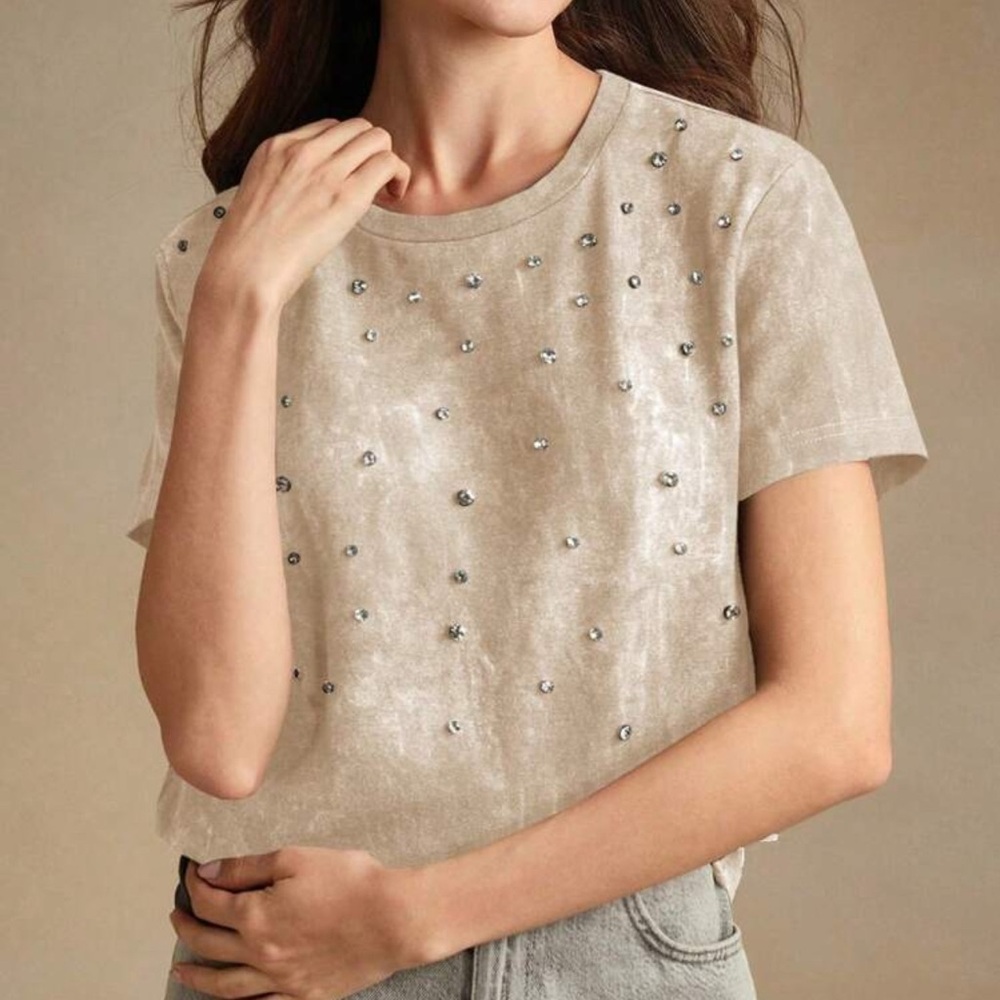 Embellished Beige Women's Top